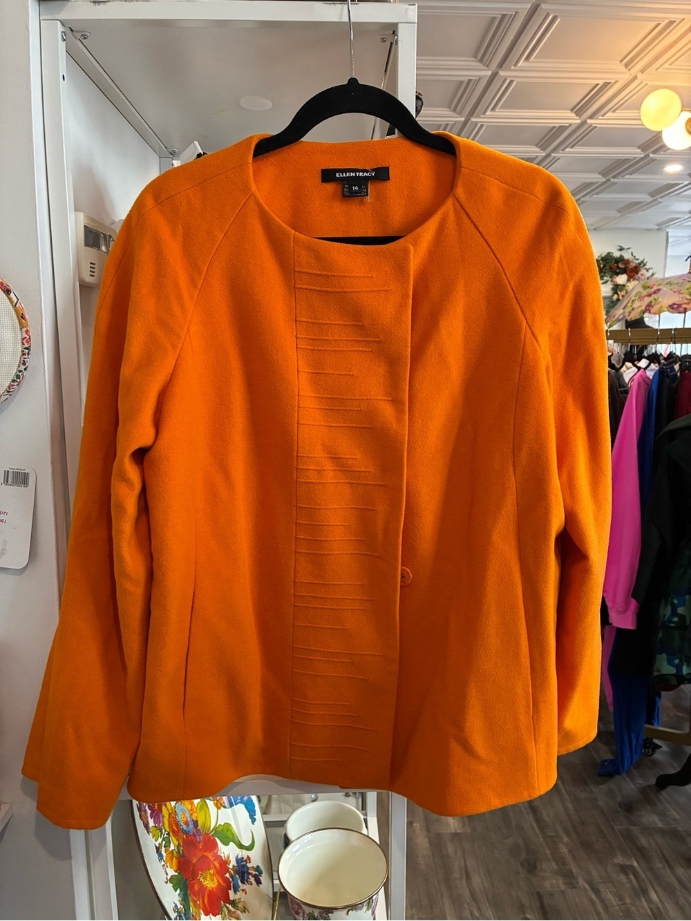 Ellen Tracy Bright Orange Collarless Knit Jacket